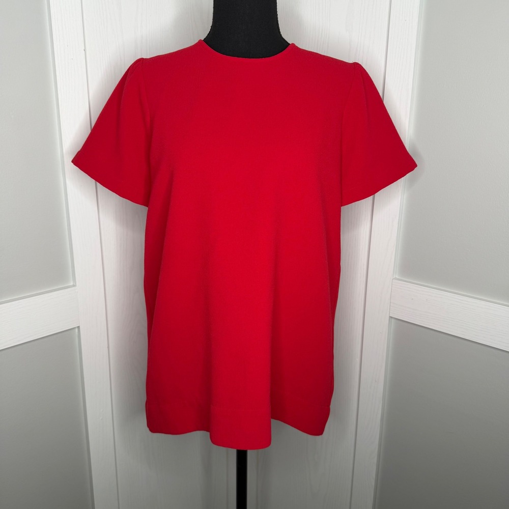 Madewell Blouse Womens Medium Red Short Sleeve Relaxed Fit Crepe B6208